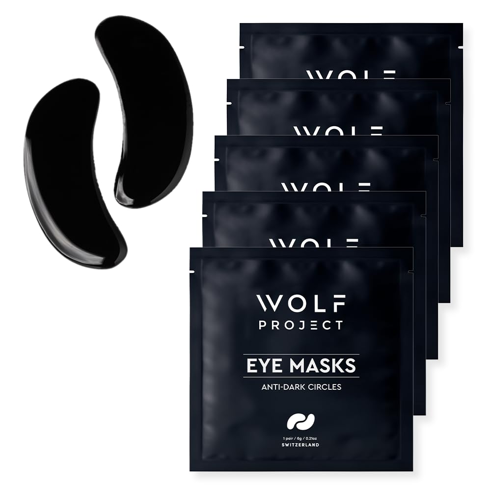 Wolf Project Under Eye Patches (5 pairs) For Dark Circles, Puffy Eyes, and Wrinkles - With Caffeine, Vitamin C and Peptides. Under Eye Masks Reduce Tired Eyes And Under Eye Bags