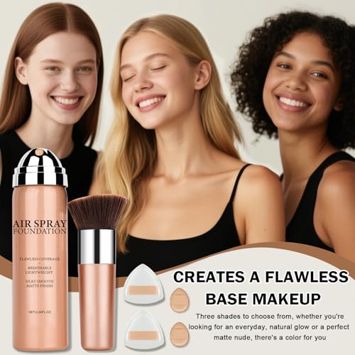 DAMUSI AirBrush Foundation Spray, Silky Flawless Coverage Magic Minerals Airbrush Foundation Mist Makeup for Smooth Radiant Skin, Breathable, Blendable Setting SprayFoundation-Natural/Warm Porcelain