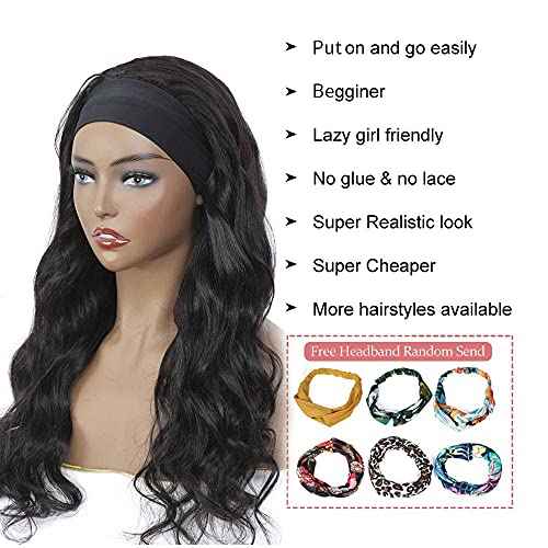 higher Body Wave Headband Human Hair Wig 20 Inch Glueless None Lace Front Wig Brazilian Virgin Hair Wear and Go Wigs for Black Women 150% Density Wigs Natural Color