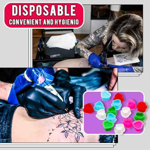 Tattoo Ink Caps Silicone Tattoo Cups Pink 200 Pcs with Base for Tattoo, Ink Caps for Tattooing Microblading Tattoo Supplies