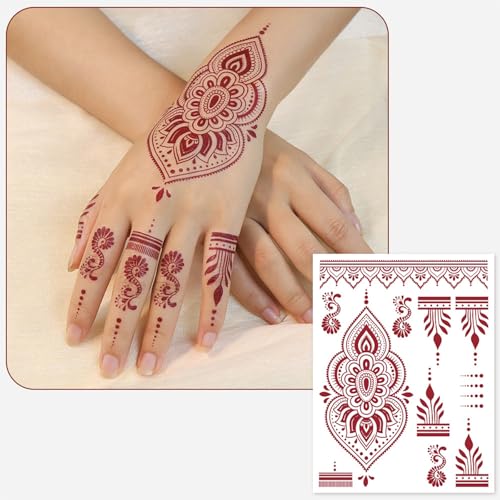 10 Sheet Henna Temporary Tattoo Stickers - Waterproof Brown Designs