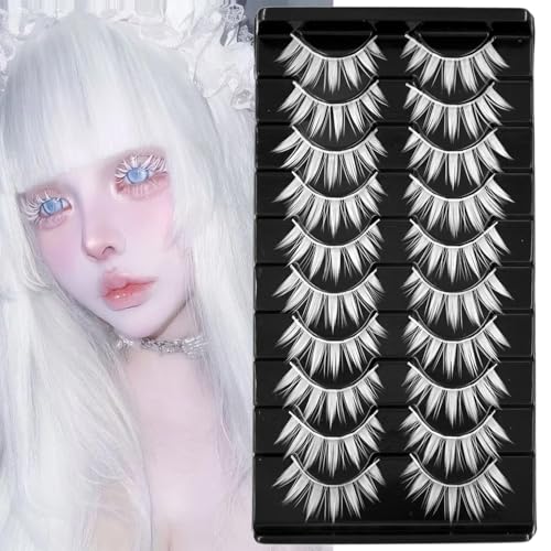 False lashes White 10 Pairs Manga Lashes Anime Cosplay Lashes Spiky Manga Style Lashes Janpanese 16mm Extension Natural Manhua Doll Eye Lashes Halloween Makeup Look by AUGENLI