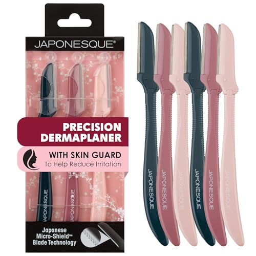 JAPONESQUE Precision Dermaplaner Facial Razors ? 2pk 6 Piece Set, Eyebrow and Facial Hair Single Blade Razors for Women and Men, 2pk, 6ct.