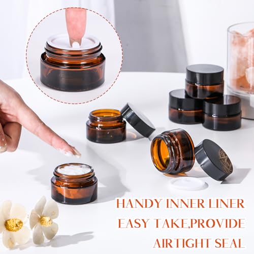Honeydak 24 Pack 0.7oz Amber Glass Jars with Airtight Lids