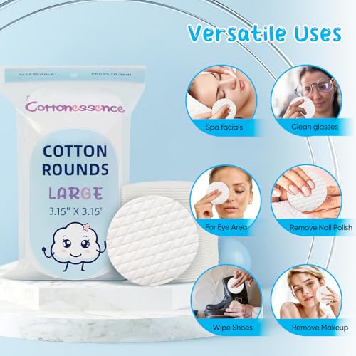 Premium 100% Cotton Rounds - Extra-Large Makeup Remover Pads (120 Count)