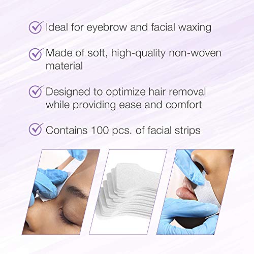 Satin Smooth EZ Grip Eyebrow Wax Strips ? Non-Woven Eyebrow Waxing Strips, Upper Lip & Brow Wax Strip, Facial Hair Removal Women, 100 ct, 2 Pack