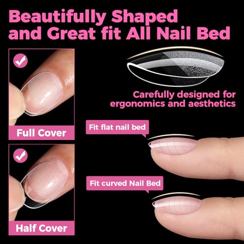 UNA GELLA Extra Short Oval Nail Tips 312pcs - Natural Lightweight Gel