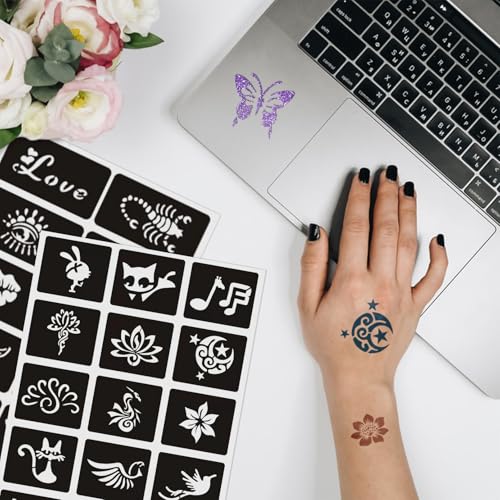 Temporary Tattoo Stencils Kit - 727 Patterns for Face & Body