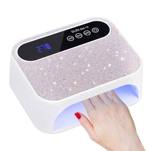 Cordless UV Nail Lamp, 268W Rechargeable UV Gel Nail Light, Sparkling Rhinestones Diamond UV Light, Professional Fast Curing Nail Dryer with 4 Timers Touch Control Auto Sensor for Salon & Home