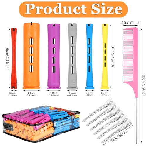 68 Pcs Hair Perm Rods Set - 6 Sizes with Clips & Comb