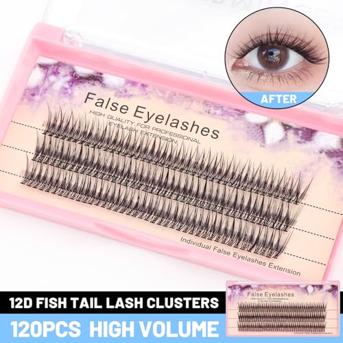 Bodermincer 120pcs 8mm/10mm/12mm/14mm/16mm to Choose Fish Tail Design 0.1 C Curl 3D Individual Mink False Eyelashes Extension Soft Black Fake False Eye Lashes £¨12mm£©