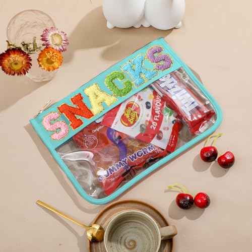 DYSHAYEN Chenille Letter Clear Zipper Pouch for Travel,Nylon Clear Cosmetic Bag,Makeup Travel Bag for Women Girls 11.8 Inches x 8.2 Inches