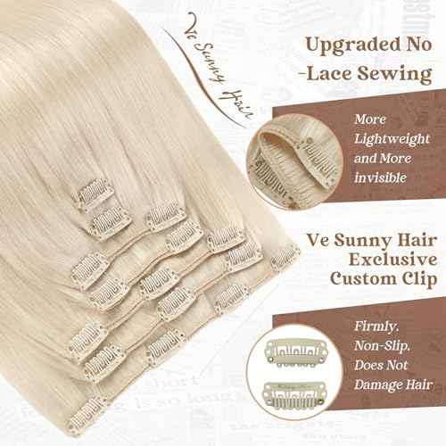 Ve Sunny Blonde Clip in Hair Extensions Real Hair Extensions Clip in Human Hair Clip in Extensions Real Human Hair Natural Look Human Hair Extensions Clip ins 18inch 7pcs 120g
