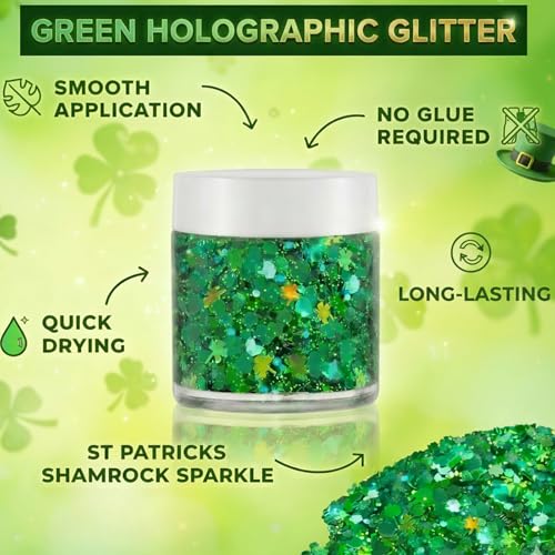 Holographic Green Face Glitter for St. Patrick's Day & Festivals