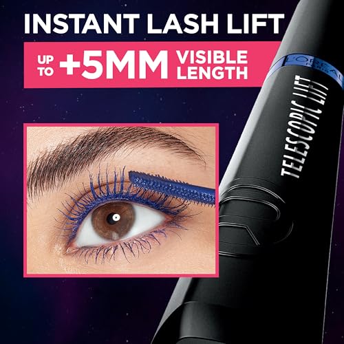 L'Oreal Paris Telescopic Lift Mascara Stellar Blue – Lengthening & Volumizing Waterproof Eye Makeup 0.33 fl oz