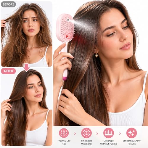Rechargeable Electric Spray Hair Brush with Mist & Scalp Massage
