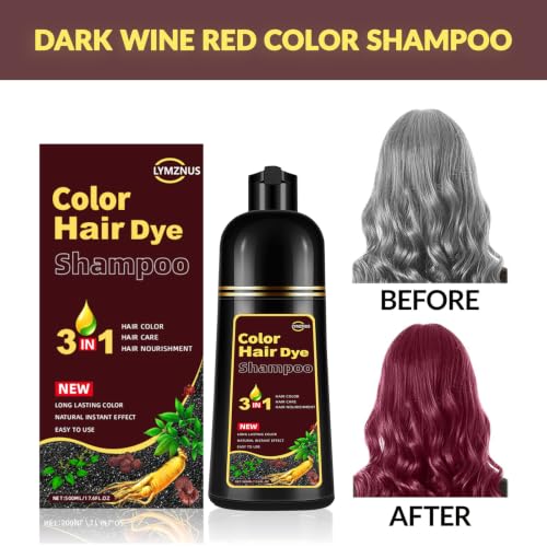 Lymznus Dark Wine Red Hair Dye Shampoo 3-in-1 for Gray Coverage (Variation: Dark Wine Red)