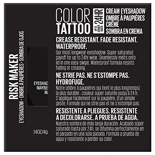 Maybelline New York Color Tattooup to 24HR Longwear Waterproof Fade Crease Resistant Blendable Cream Eyeshadow Pots Makeup, Risk Maker, 0.14 Oz