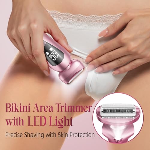 Pink Cordless Electric Razor for Women - Waterproof Bikini & Face Trimmer