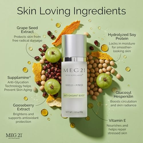 MEG 21 Anti-Oxidant Boost Serum for Face ? Helps Reduce the Look of Dark Spots, Wrinkles & Sun-Related Skin Stress ? Brightening Serum with Vitamin C?Rich Gooseberry and Patented SUPPLAMINE (1 oz)