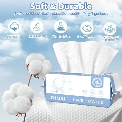Disposable Face Towels 200 Count, Ultra Soft & Thick Facial Towels for Sensitive Skin, Biodegradable & Lint-Free Makeup Remover Dry Wipes, Multi-Purpose Cleansing Towelettes for Face Wipes