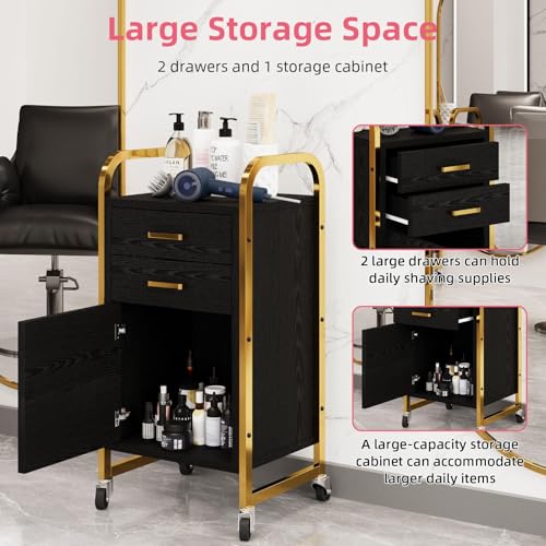 Black & Gold Salon Trolley Cart with Drawers & Cabinet