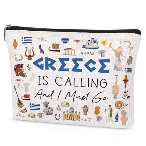 Greece Makeup Bag Gift - Greece Travel Essentials Funny Travel Toiletry Makeup Organizer Zipper Pouch Cosmetic Bag