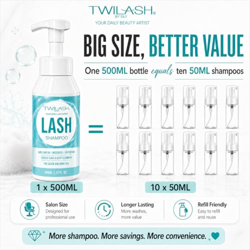 TWILASH Lash Shampoo 500ml - Gentle Foaming Cleanser for Extensions