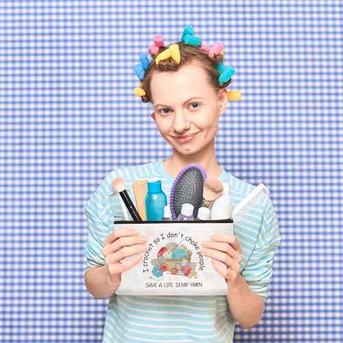 Funny Crocheting Gifts Makeup Bag for Women Knitting Gift for Crochet Beginner Crochet Lovers Friends Crocheters Accessories Cosmetic Bag