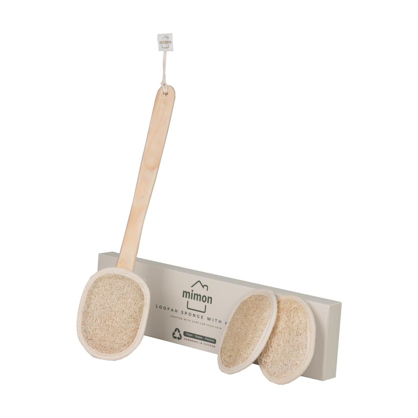 Natural Loofah, Exfoliating Body Scrubber with Handle, Biodegradable Bath Loofahs on Stick, Replaceable Pads, Chemical-Free Bath & Body Loofah for Women, Men and Kids