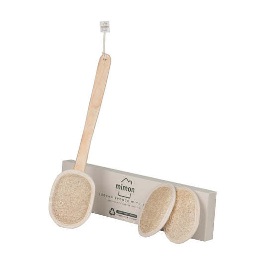 Natural Loofah, Exfoliating Body Scrubber with Handle, Biodegradable Bath Loofahs on Stick, Replaceable Pads, Chemical-Free Bath & Body Loofah for Women, Men and Kids