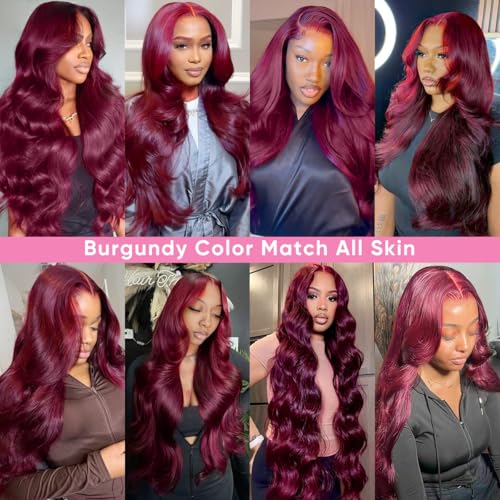 99J Burgundy Body Wave Lace Front Wig - 22 Inch Human Hair