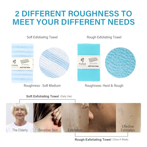 Yiclick 2PCS Exfoliating Washcloth Towel - 40 Inch Back Scrubber