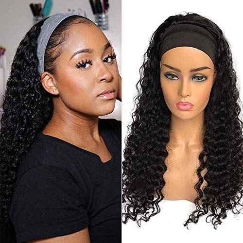XSY Headband Wig Human Hair Deep Wave 20 Inch Curly Headband Wigs for Women 10A Brazilian Human Hair Wigs Glueless None Lace Front Wig Natural Color