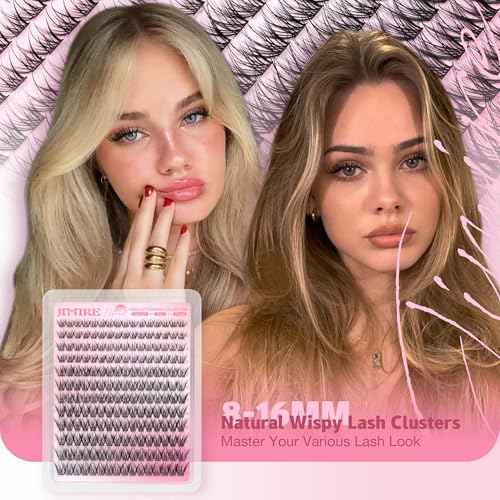 JIMIRE Natural Lash Clusters Wispy Eyelash Clusters 192Pcs C-Curly Cluster Eyelash Extensions 8-16MM Pesta?as Postizas Naturales Lash Extensions Easy to Apply DIY at Home by Self