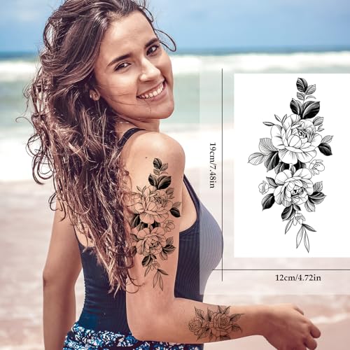 VERKSTAD Waterproof Temporary Tattoos for Women, 68 Sheets Floral Flower Butterfly