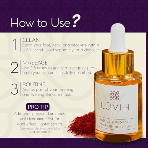 LUVIH Absolute Radiance Face Serum with Saffron & Licorice ? Ayurvedic Brightening & Dark Spot Corrector for Pigmentation, Sun Damage & Uneven Skin Tone ? 30 mL