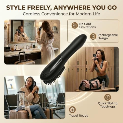 Cordless Hair Straightener Brush with Steam & 3 Temp Settings