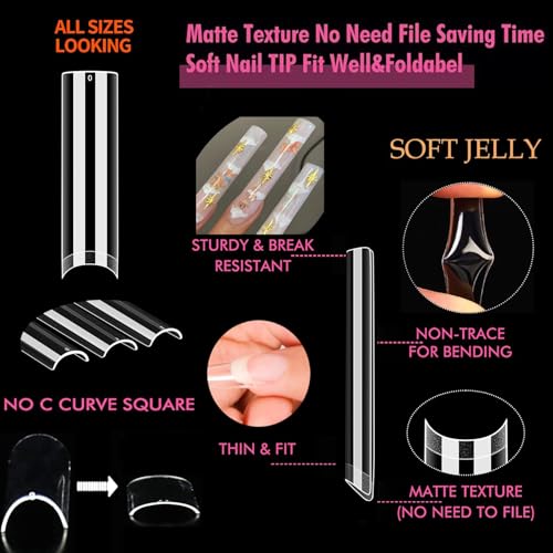 UNA GELLA XXL Long Square Nail Tips - 120 Pcs Clear Half Cover Fake Nails