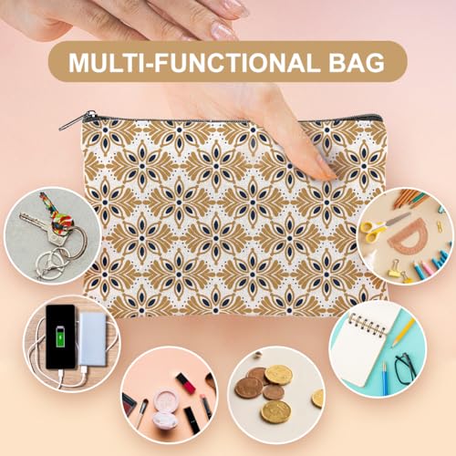 4Pcs Boho Makeup Bags 5.91x9.06 inch Floral Canvas Cosmetic Bags with Zipper Canvas Travel Toiletry Pouches for Women Party Shopping Home Accessories(Orange Blue Green Gold)