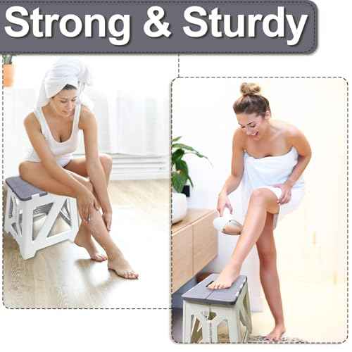Shower Stool for Shaving Legs, 1 Pack Foot Rest Folding Stool Step to Shave Legs Shaving for Inside Shower Foldable Small Waterproof Plastic Corner Gray White