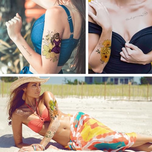 Waterproof Temporary Tattoos for Women - 68 Floral Sheets