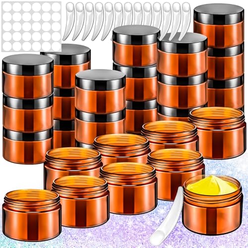 20 Pack 1oz Amber Plastic Jars with Black Lids