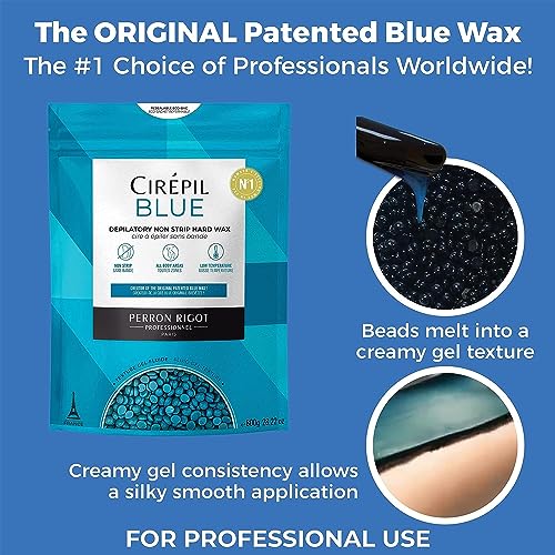 Cirepil - Blue - 400g / 14.11 oz Hard Wax Beads Bag - Face & Body Wax, Unscented & No Strip Needed - Perfect for Sensitive Skin & Brazilian Waxing - Fluid Gel Texture, Easy Hair-Removal