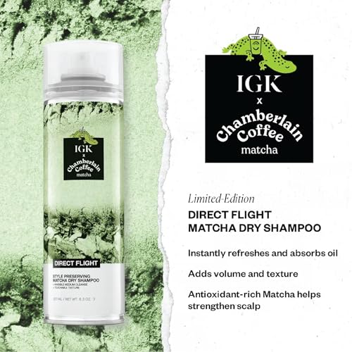 IGK DIRECT FLIGHT Multi-Tasking Matcha Dry Shampoo | Light Cleanse + Style Preserving | Vegan + Cruelty Free |
