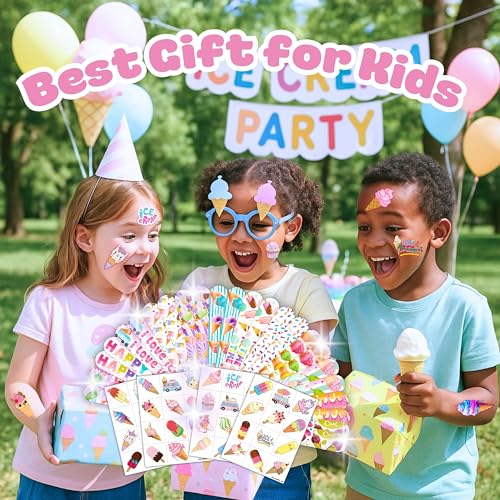 72-Piece Ice Cream Party Favors Set - Tattoos & Slap Bracelets