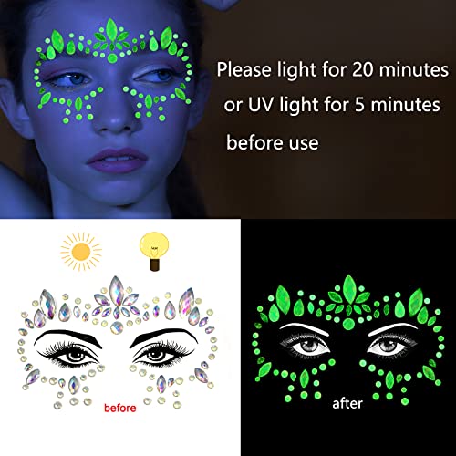 Glow in the Dark Face Gems Stickers - 4 Pack Noctilucent Jewels
