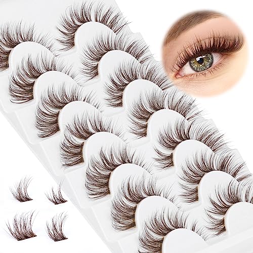 7 Pairs Brown Wispy Cluster Lashes - DIY Fluffy False Eyelashes