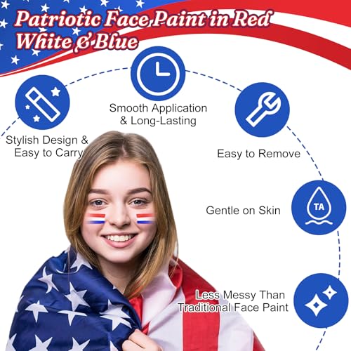 4 Pack Patriotic Face Paint Sticks - Red White Blue