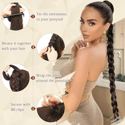 26 Inch Braided Ponytail Extension - Ash Blonde Synthetic Hair
